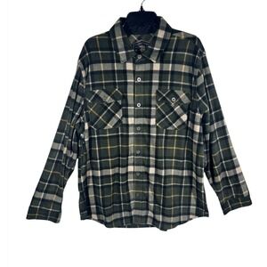 Freedom Foundry Plaid Flannel Shirt Long Sleeve Button Up Green Tan Mens XL‎